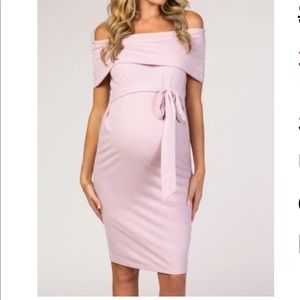 PinkBlush light pink off the shoulder maternity dress
